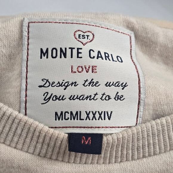 Women’s Sweatshirt M Beige Crewneck Floral Graphic Cozy Casual Streetwear Artsy - Picture 7 of 7